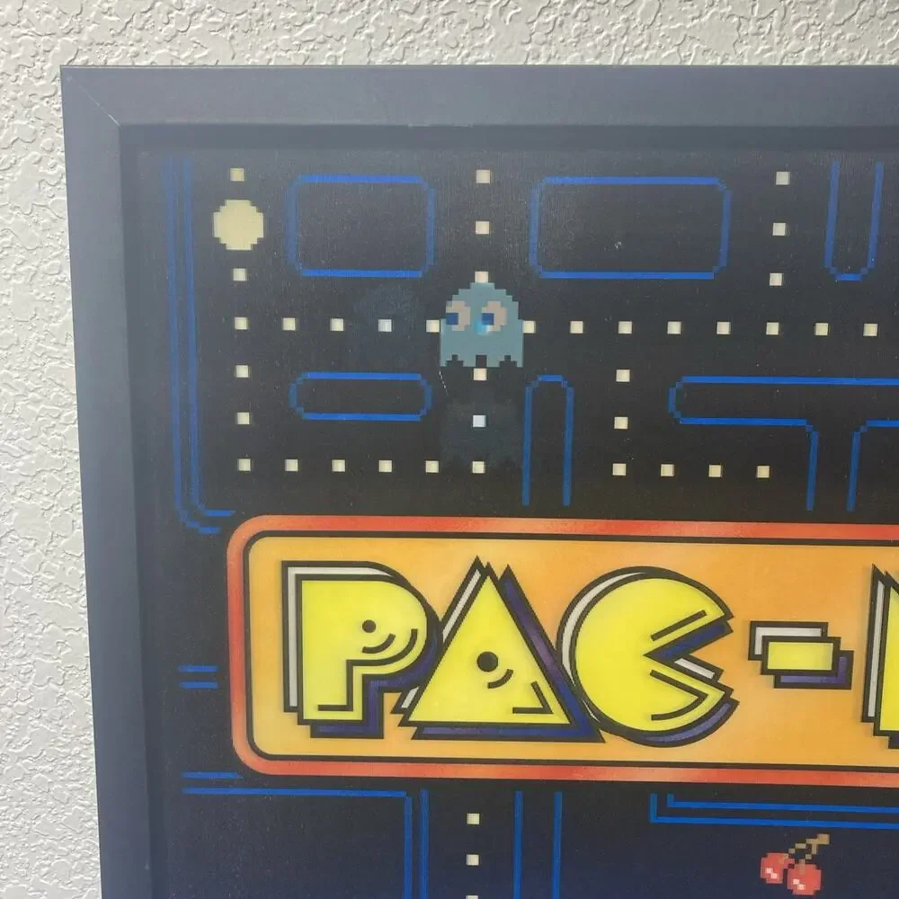 PAC MAN Holographic Wall Art Retro Arcade. Characters Move With Perspective